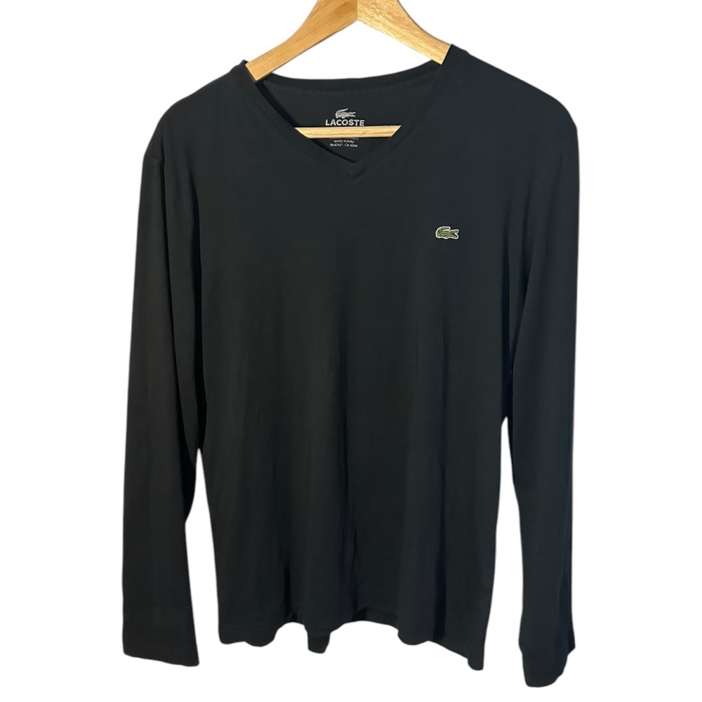 Lacoste Black Pima Cotton Jersey V-Neck Size 5